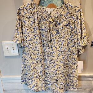 NWT AB Studio Women's Sz L Floral Blouse